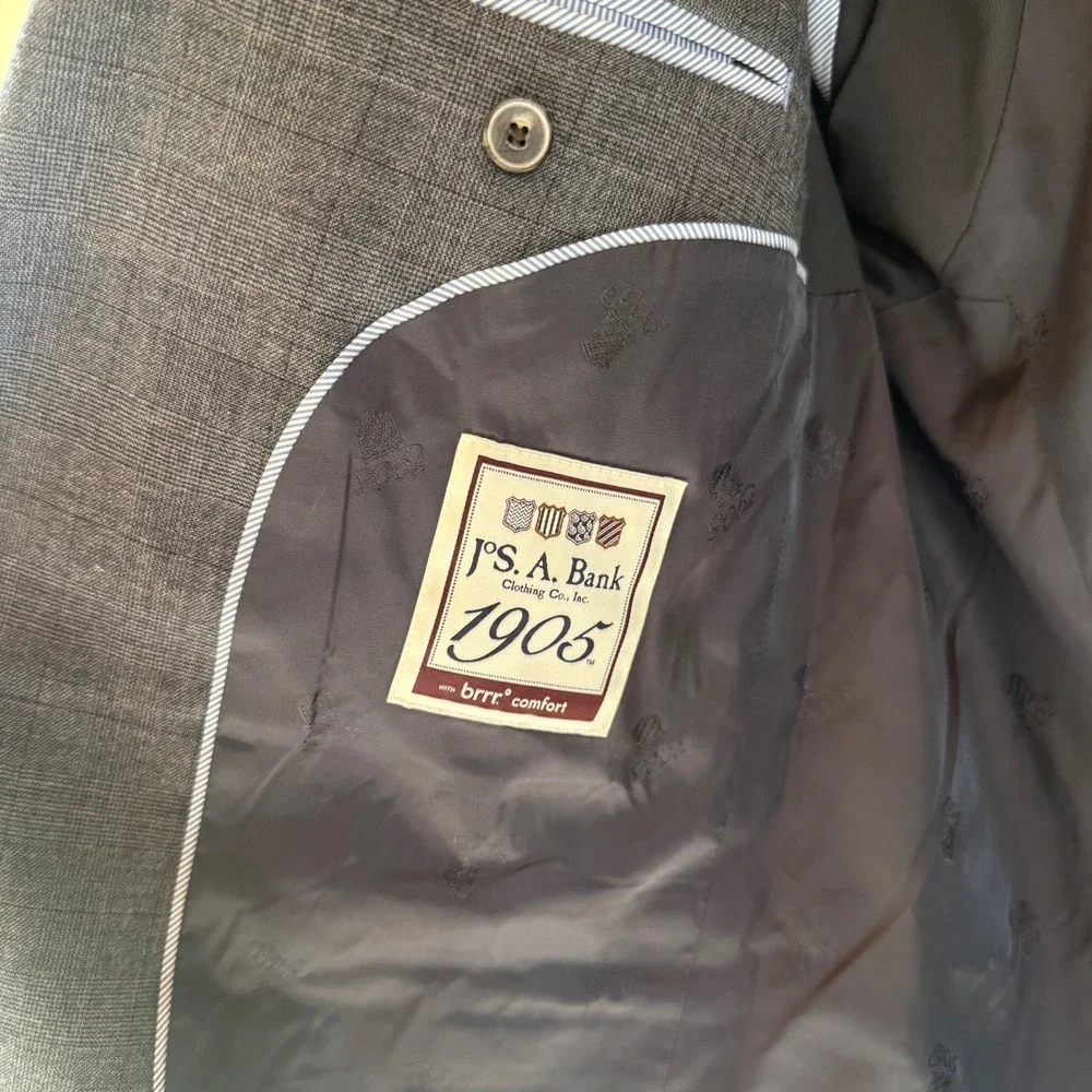 Jos. A. Bank 1905 Blazer Mens 46R Gray Glen Plaid Slim Fit Sport Coat